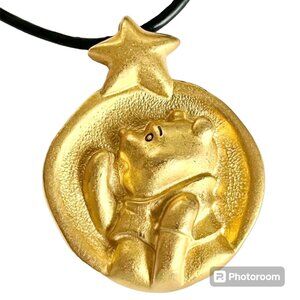Disney Winnie the Pooh Necklace Vintage Gold Plated Pendant 20" Disneyana Signed